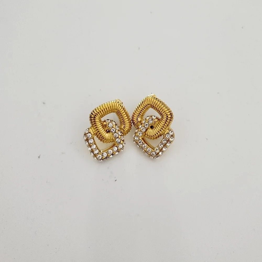Stainless steel gold tone geometric crystal earrings new